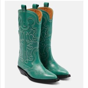 EUC GANNI MID SHAFT TURQUOISE/ KELLY GREEN WESTERN COWGIRL BOOTS SZ 38